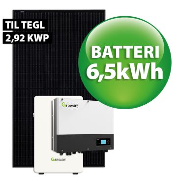 Growatt 1-faset hybrid solcelleanlæg til tegl 2,92 kWp