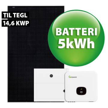 Growatt hybrid solcelleanlæg t/tegl 14,6 kWp 3-faset