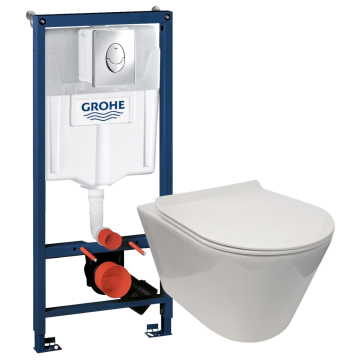 Grohe indbygningscisterne m/Bella 3 Rimless toilet og Slimline sæde