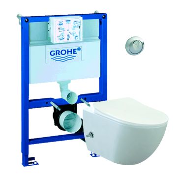 Grohe Rapid SL indbygningscisterne med Creavit douche Rimless toilet