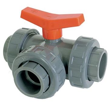 PVC kuglehane til limning PN10 3-vejs L-boret