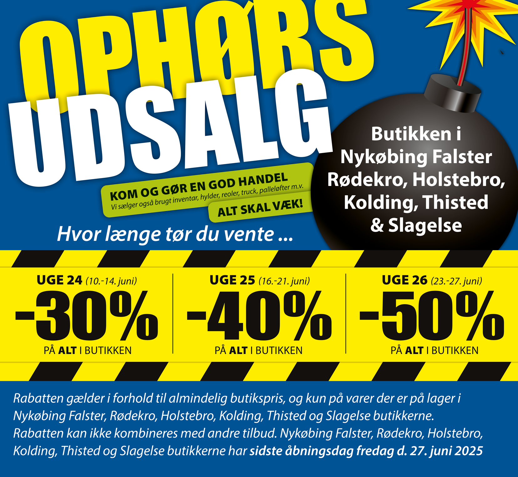 Ophør butikker juni 2025