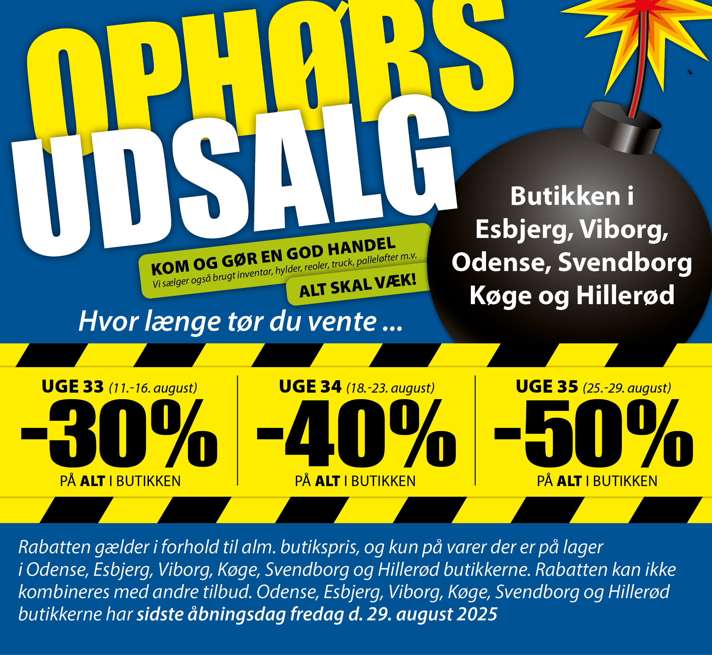 Ophør butikker august 2025